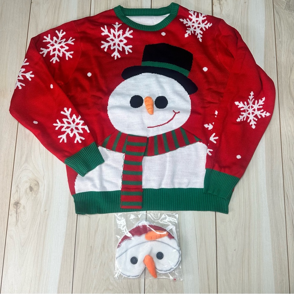 Giggling‎ GetupWomen’s Carrot And Snowman Holiday Sweater Size Large New W/Mask
